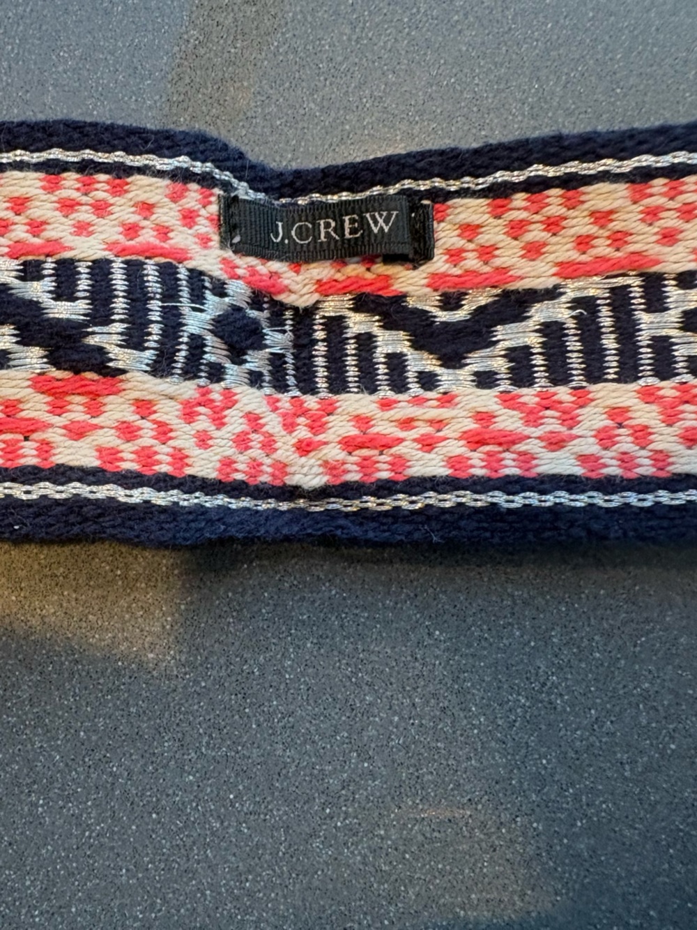 J.Crew jacquard belt features woven pink, navy, and white pattern fringed edges - Picture 6 of 6